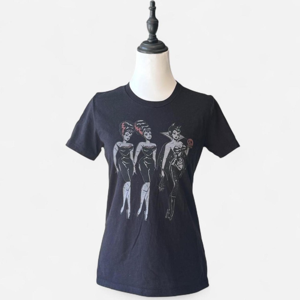 Mischief Made Frankenstein Vampire Pinup Graphic Tee Black Medium